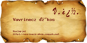 Vavrinecz Ákos névjegykártya